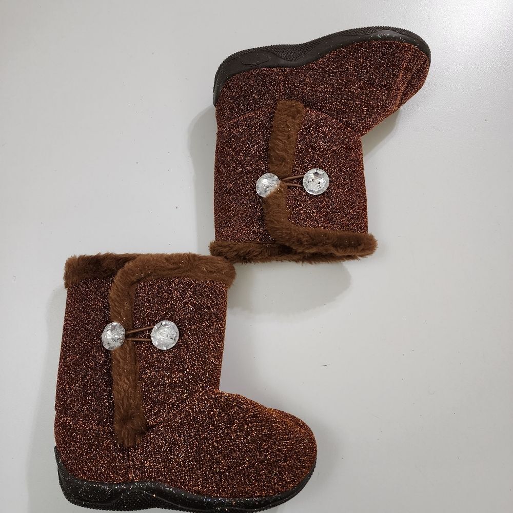 Toddler Girls Brown Glitter & Fur Boots Size 8 NEW FREE with Bundle Purchase